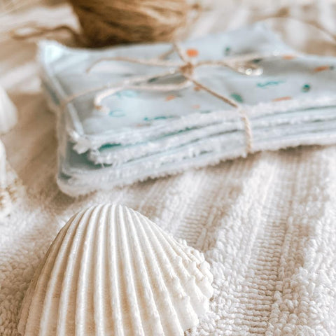 lingette demaquillantes reutilisables zero dechet en bambou esprit camargue plage sauvage coquillage