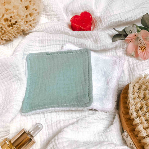coton réutilisable vert double gaze