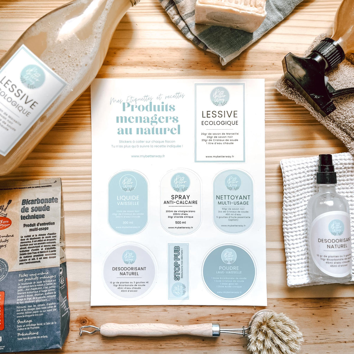 Étiquettes autocollantes recettes produits ménagers écologiques