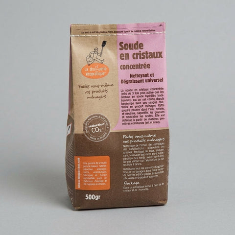 Sac kraft de 500g de cristaux de soude La droguerie écopratique, nettoyant et dégraissant.