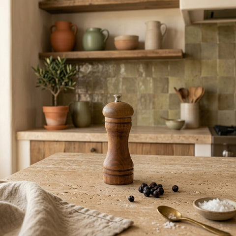 moulin à poivre artisanal français dans cuisine provençale